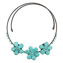 Floral Muse Blue Turquoise Stone Cotton Rope Choker - £12.58 GBP