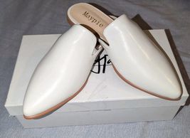 Maypie Mules Women's Size 7 White Pointed Toe Slip On Flat Backless Shoes - $29.69