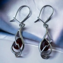 Sterling Silver 925 Teardrop Cherry Red Amber Drop Dangle Earrings - £14.80 GBP