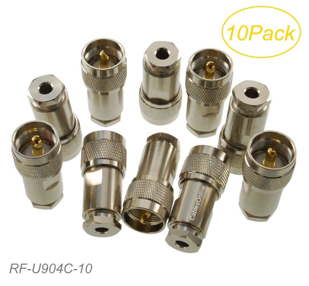 10Pack Uhf Pl-259 Male Clamp-Type Rf Connectors For Rg58 Rg142 Lmr195 Coax