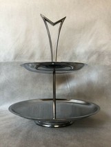 Dessert tray two tiers with handle chrome metal round vintage - £15.79 GBP