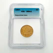 1907 $5 Gold Liberty Repunched Date Graded by ICG as MS62 - £1,265.94 GBP
