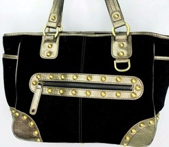 RAFE New York Black Suede Bronze Pebble Leather Gold Studs Shoulder Bag Purse - £79.74 GBP