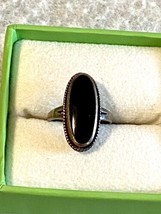 Authentic Onyx And Silver Ring Size 5.5 Vintage Slim Design Makers Mark - £27.49 GBP