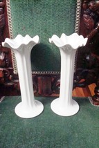 Hutschenreuther Pair Candle Holders, German, fluted body ruffled borders [*59] - £73.98 GBP