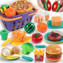 49Pcs Cutting Play Food Toy For Kids Kitchen, Pretend Fruit &amp; Vegetables Accesso - £31.44 GBP