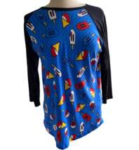 Lularoe Randy Print Shirt Top Women sz S Short Sleeve Popsicle Blue NEW - £6.76 GBP