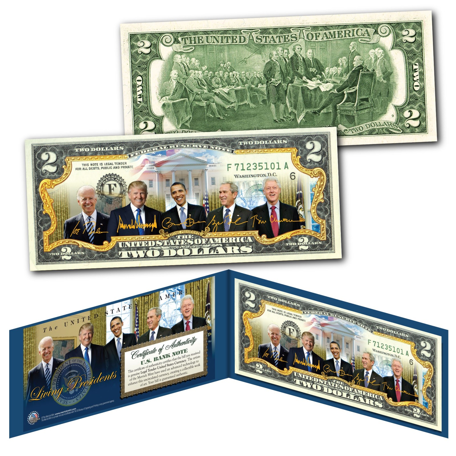 LIVING PRESIDENTS 2025 Authentic US $2 Bill - Trump Obama Bush Biden Cli... - £11.94 GBP