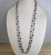 Vintage Talbot Silver Tone Fasted Blue White Crystal Double Strand 34" N... - $28.67