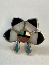 Vintage Zuni Pueblo Native American Silver &amp; Multi-Stone Inlay Hat Or La... - $1,300.87 MXN