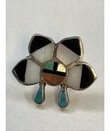 Vintage Zuni Pueblo Native American Silver &amp; Multi-Stone Inlay Hat Or La... - $92.19 CAD
