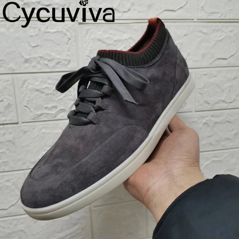 Kid Suede Sneakers Men Lace Up Leather Designer Male Loafers Summer Casu... - £144.11 GBP