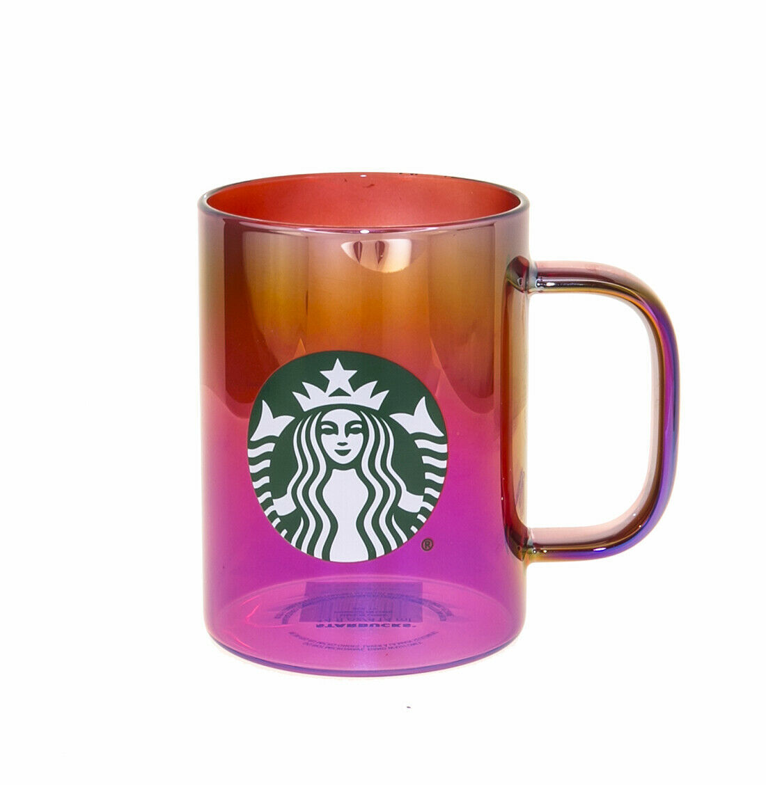 Starbucks Red Iridescent Glass Handle Coffee Mug Cup 14 oz Siren Logo Holiday - £32.61 GBP