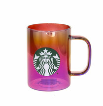 Starbucks Red Iridescent Glass Handle Coffee Mug Cup 14 oz Siren Logo Holiday - $41.57