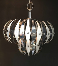 Original Vintage Metal Chandelier, Midcentury Italian Chrome Pendant Lig... - €1.049,96 EUR