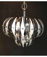 Original Vintage Metal Chandelier, Midcentury Italian Chrome Pendant Lig... - $1,635.51 CAD