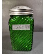 Owens-Illinois Emerald Green Swirl Glass Salt Shaker Jar Diagonal Ribbed... - $534.50 MXN