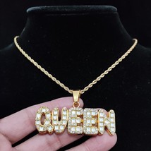 Men Women Hip Hop KING QUEEN Pendant Necklace with 13mm Square Chain Hiphop Iced - £35.01 GBP