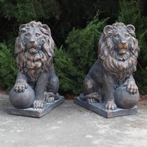 Zaer Ltd. Magnesium Pair of Lion Statues (Outdoor Safe) (27&quot; Tall w/Ball (Set of - £244.19 GBP+