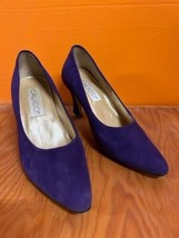 Women&#39;s Shoes, Purple Suede Calico Heels, Size 7.5, Low Heel, Pumps - $19.79