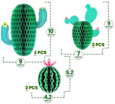 6 Pcs. Hanging Cactus Honeycomb Centerpieces Fiesta Desert Party Decorations image 6