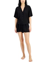Alfani Womens Notch-Collar &amp; Pajama Shorts Set Classic Black Size XX-Large - £42.35 GBP