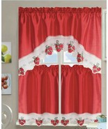 NEVADA STRAWBERRIES FRUITS RED EMBROIDERED DECORATIVE KITCHEN CURTAIN 3 ... - £15.48 GBP