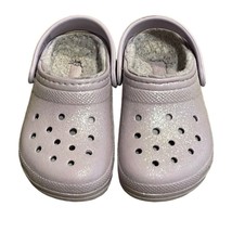 CROCS Purple Glitter Classic Clog Shoes Girls Size C10 Lined Comfort - £15.18 GBP