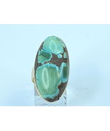 Oval Green Turquoise cabochon in 14K yellow gold ring 13.0g s8 JR7952 - £730.49 GBP