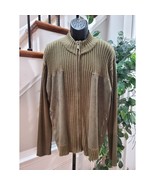 Men&#39;s Olive Green 100% Acrylic High Neck Long Sleeve Full Zip Knit Sweater - $34.65