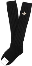 GUCCI Ribbed Knit Black Winter Bumble Bee Embroidery Knee High Wool Socks Size L - £371.94 GBP