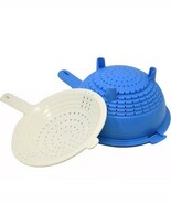 New Tupperware Double Colander Strainer Blue White Interlocking Set High... - $28.22 CAD