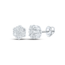 14kt White Gold Mens Round Diamond Flower Cluster Earrings 3/4 Cttw - £561.94 GBP