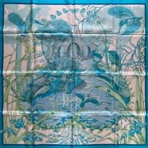 Hermes Scarf Au bord de l&#39;eau 90 cm Silk blue Carre kingfisher river bird 35&quot; - £543.43 GBP