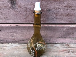 Antique Hand Enameled Amber Glass Barber Bottle Bohemian - £77.03 GBP