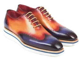 Paul Parkman Mens Shoes Oxfords Blue Camel Wingtip Casual Handmade 188-B... - £259.57 GBP