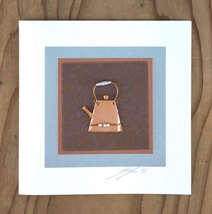 Copper Metal Teapot on Copper Print and Cocoa Clad Board Greeting Card - $12.00