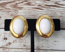 Vintage Napier Clip On Earrings - White Oval with Large Gold Tone Halo Statement - £11.20 GBP