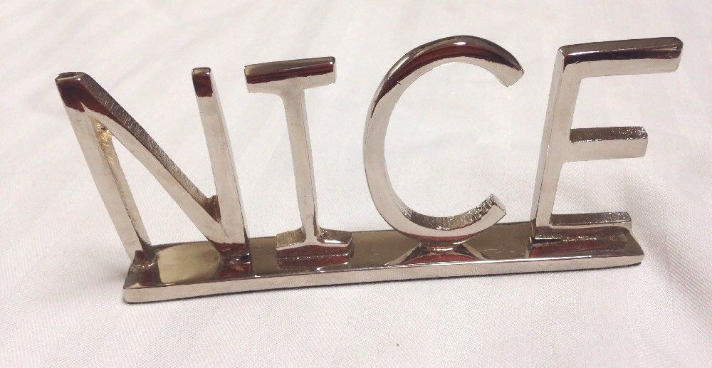 New NIB West Elm NICE Brass Word Object Shiny Silver Chrome Sign Decor w Box - $39.99