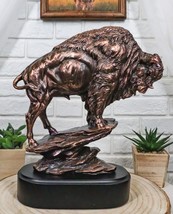 Buffalo Jump American Bison On Cliff Edge Bronze Electroplated Finish St... - $87.99