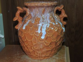 Pottery 6&quot; Vase carved thumbprint drip Brown Antique Vintage art pottery - $75.82 CAD