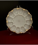 Vintage Anchor Hocking Fire King Milk Glass Deviled Egg Plate 10&quot; Gold Trim - $263.36 MXN