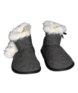 Hanes Women&#39;s SLIPPERS BOOTIES White Fur Trim Pom Poms Comfortable Size 5-6 - $20.30 CAD