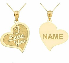 Personalized Name 10k 14k Solid Gold I Love You Heart Pendant Necklace - £153.35 GBP+