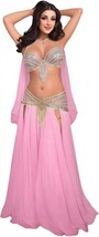 Professional Pink Egyptian Belly dance Costume Embroidered 3pcs Bra Skirt &amp;Scarf - £62.83 GBP