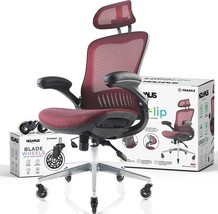 Noohaus Ergoflip Mesh Computer Chair - Burgundy Rolling Desk Chair With - £290.94 GBP