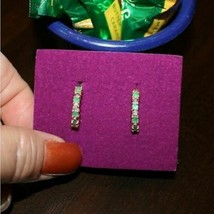 Natural Emerald Diamond Hoop 18mm Earrings Gift Box 14k Yellow Gold over... - $58.64