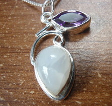 Moonstone Faceted Amethyst Teardrop 925 Sterling Silver Pendant a209L - £10.78 GBP