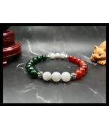Italian Flag Color Gemstone Bracelet, Emerald Jade, Moonstone, Carnelian... - $29.39