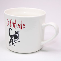 Cattitude Cat Coffee Mug Tea Cup Stoneware White Black Cat Lover Mug Opa... - $9.74